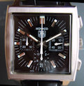 Tag Heuer Monaco Chronograph Stahl, schwarzes Zifferblattt Tag Heuer Monaco Chronograph Stahl, schwarzes Zifferblattt